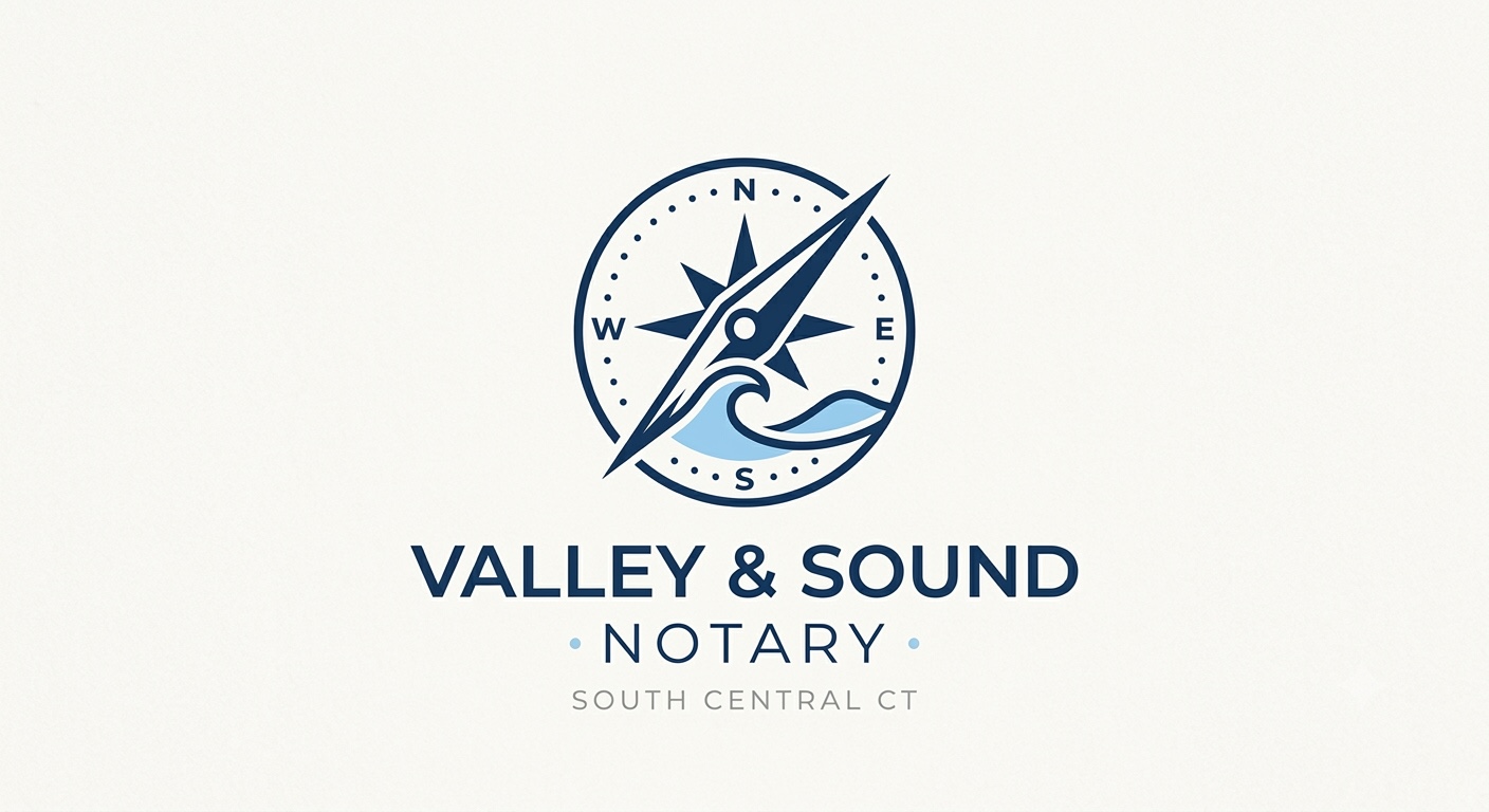 Valley & Sound Notary, South Central CT — compass, fountain pen and wave logo